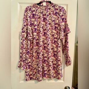 Nasty gal Floral Belted High Neck Smock Dress purple size small /4